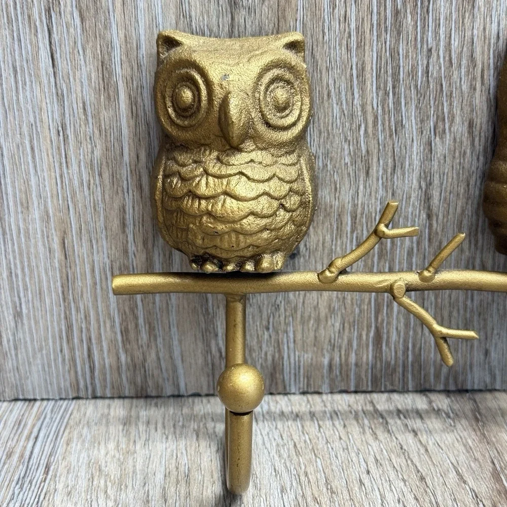 Cast Iron Owl Wall Hook Coat Hat Key Towel MCM Home Decor Gold Finish